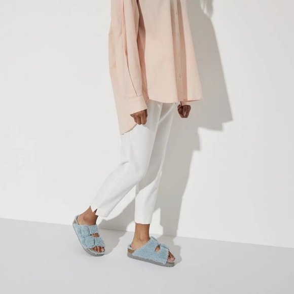 Birkenstock Arizona Teddy Big Buckle Shearling, Faded Aqua, Narrow Fit - Picture 3 of 9